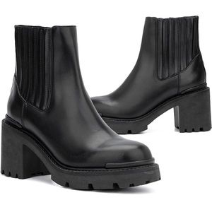 Black leather booties, 8.5